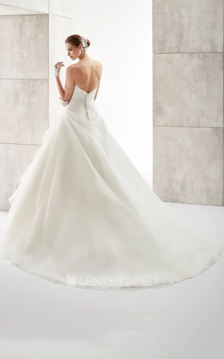 Sweetheart A-line Wedding Gown with Side Ruffles and Pleated Bodice