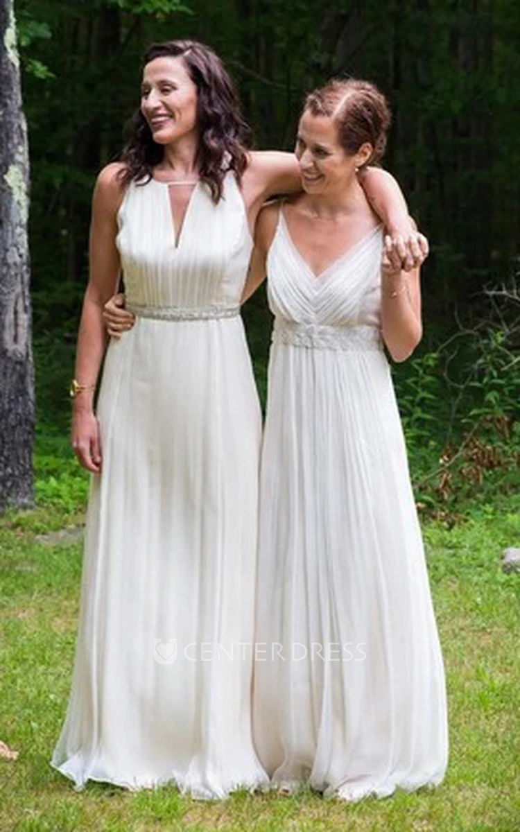 Ethereal Chiffon Halter Sleeveless Bridal Gown with Sash