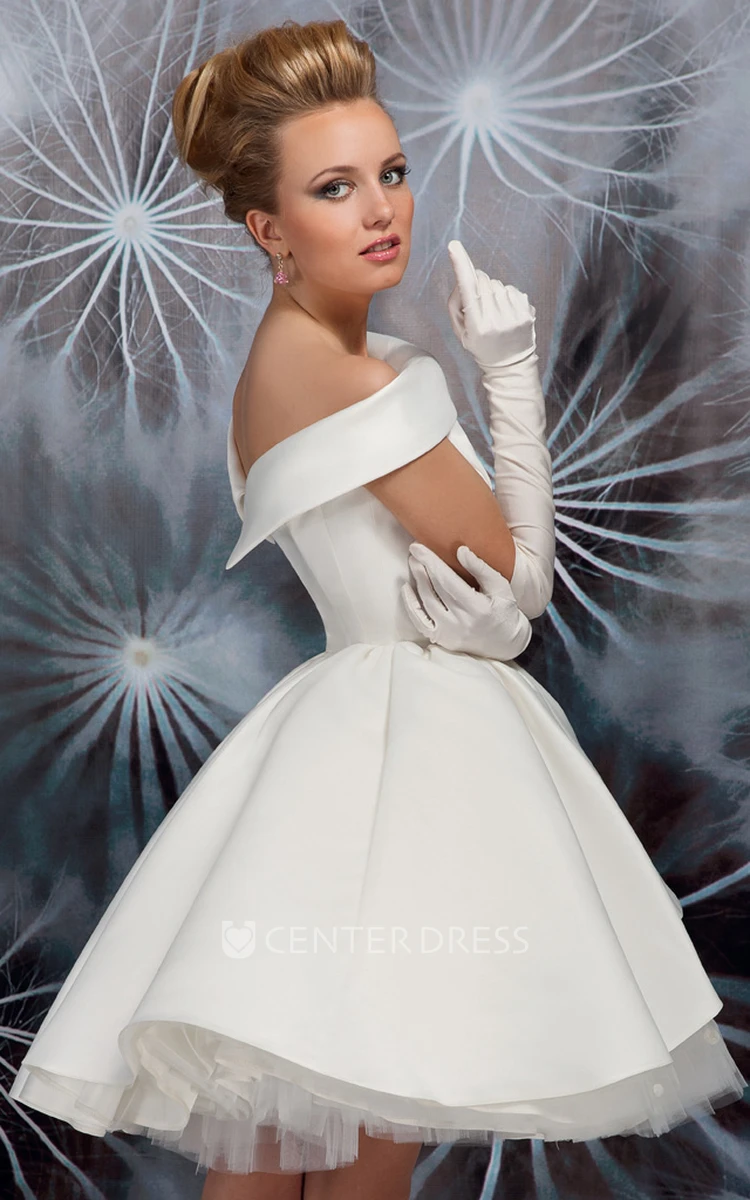 Mini Jewel Floral Satin Wedding Dress With Pleats And V Back
