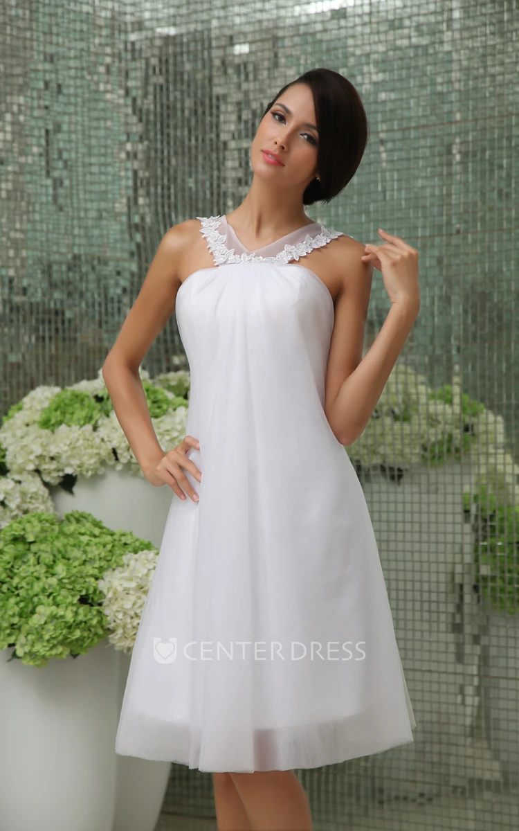 Lovely A-Line Short Dress With Straps And Tulle Overlay