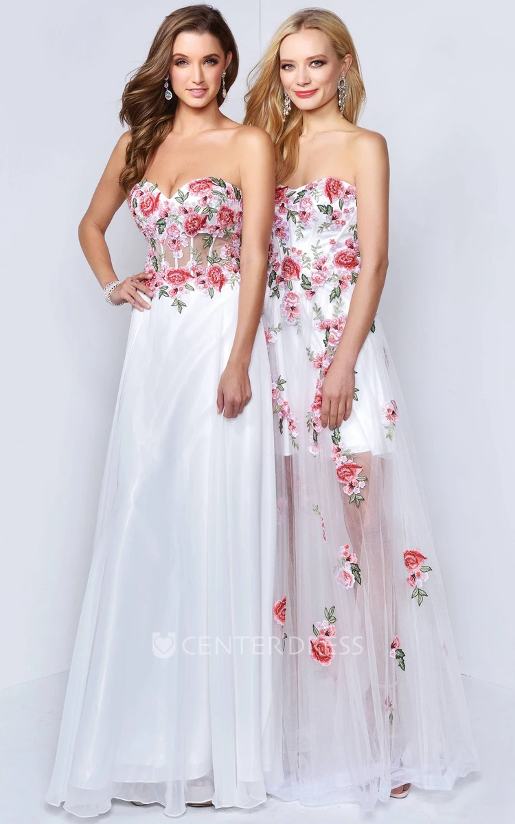 Sheath Long Sweetheart Sleeveless Backless Dress With Appliques And Flower