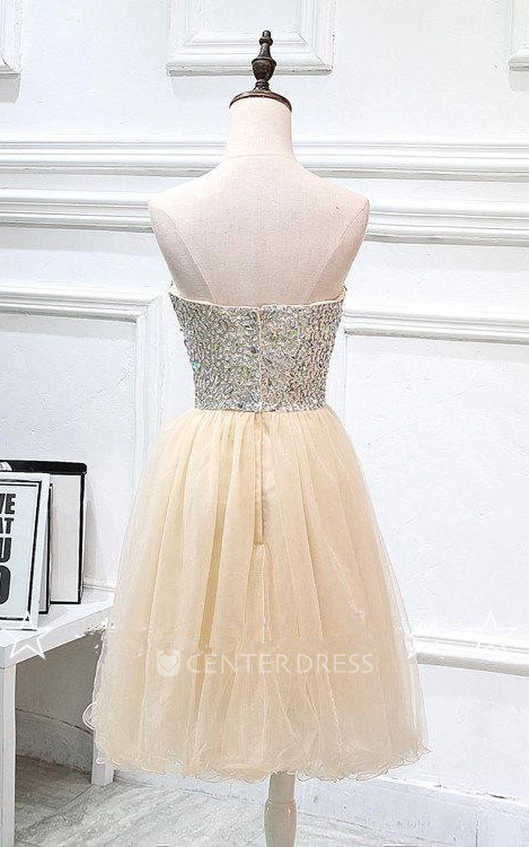 Mini Strapless Tulle Dress With Crystal Detailings