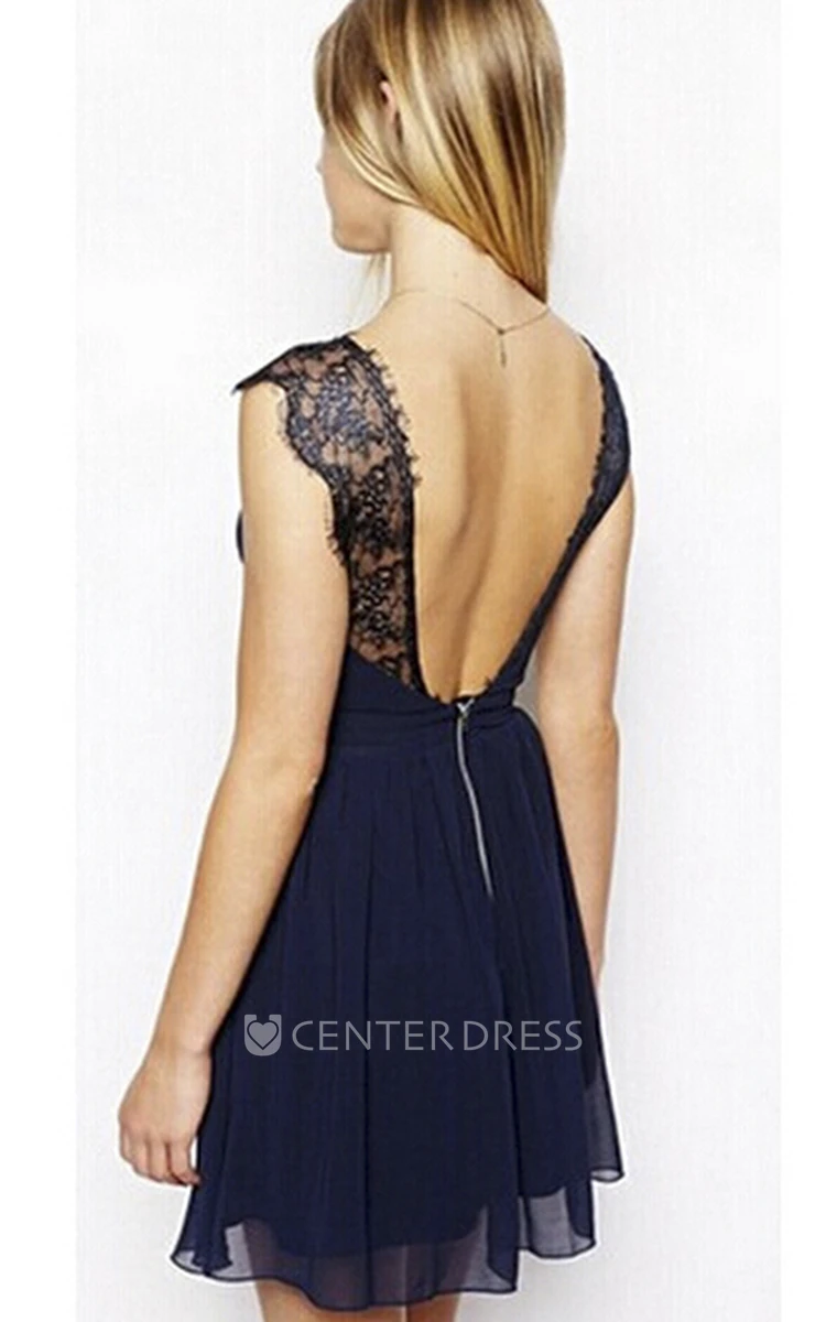 Mini Skirt Cute Sexy Chiffon Homecoming Dress With V-neck And Open Back