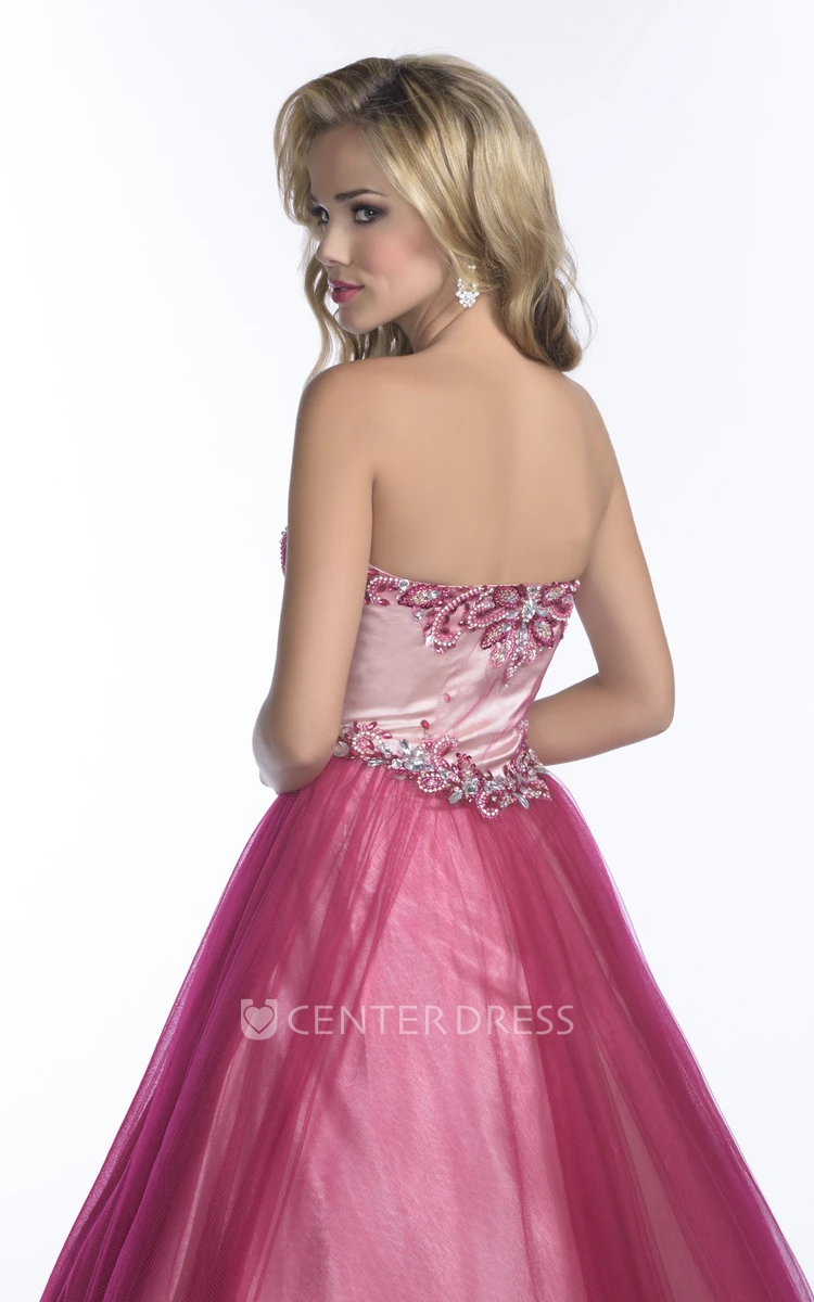 A-Line Sweetheart Tulle Prom Dress With Jeweled Bodice And Pleats