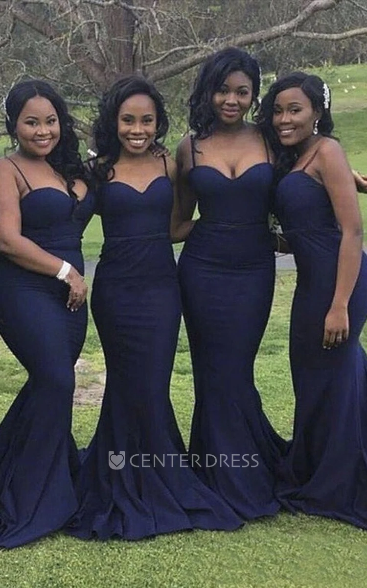 Sexy Mermaid Spaghetti Straps Sweetheart Bridesmaid Dress With Open Back And Ruching