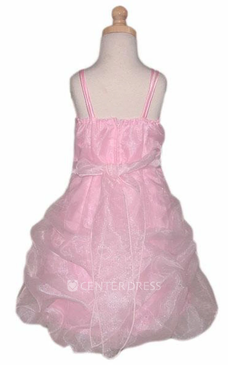Cape Short Beaded Floral Organza Flower Girl Dress With Sash