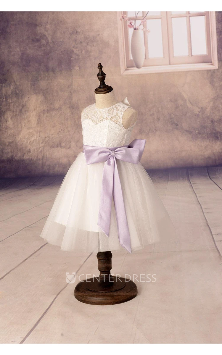 Charming A-line Tulle Flower Girl Dress With Lace Top and Satin Sash