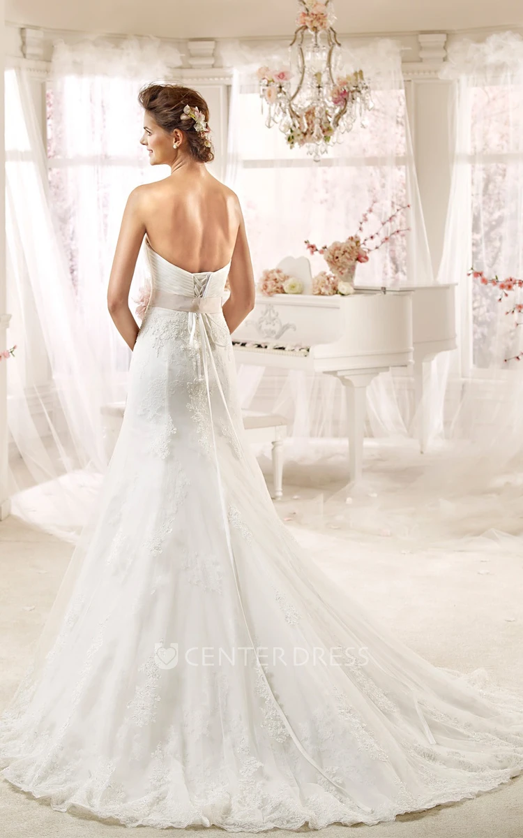 Sweetheart Flower Draping Chiffon Dress with Lace-up Back and Bandage Bust