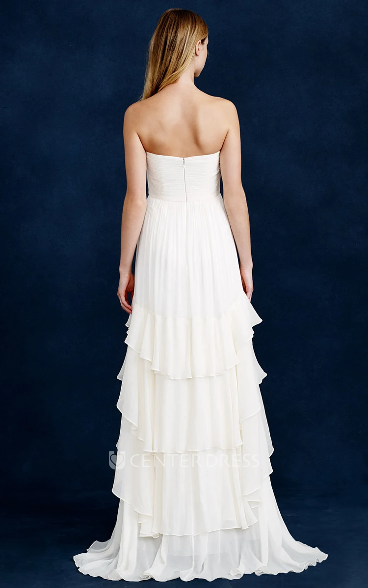A-Line Tiered Sleeveless Strapless Long Chiffon Wedding Dress With Draping