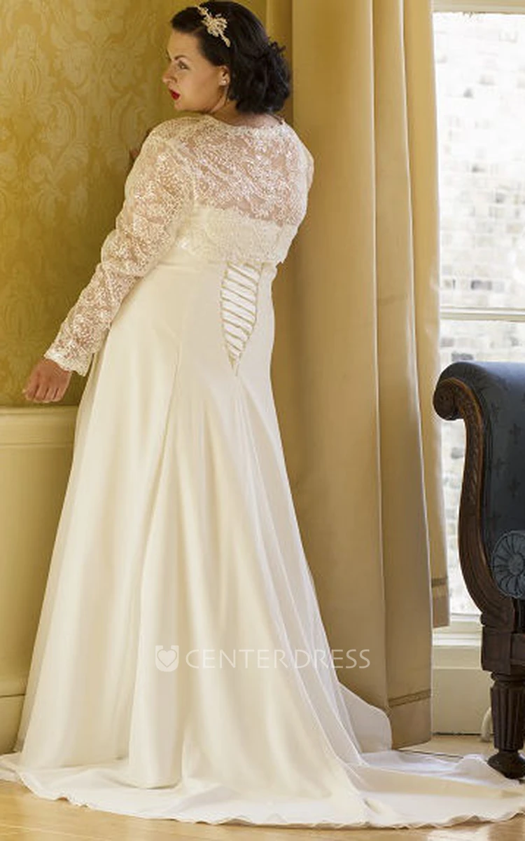 Strapless Lace-Up Bridal Gown With Removable Long-Sleeve Lace Jacket