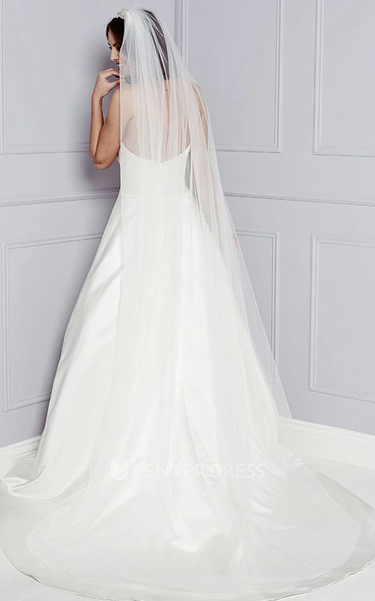 A-Line Sleeveless Maxi Strapless Satin Wedding Dress