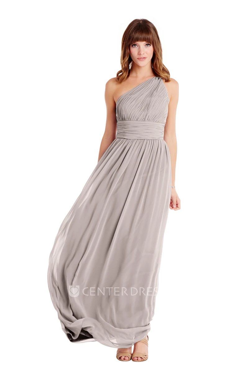 Floor-Length One-Shoulder Ruched Sleeveless Chiffon Muti-Color Convertible Bridesmaid Dress