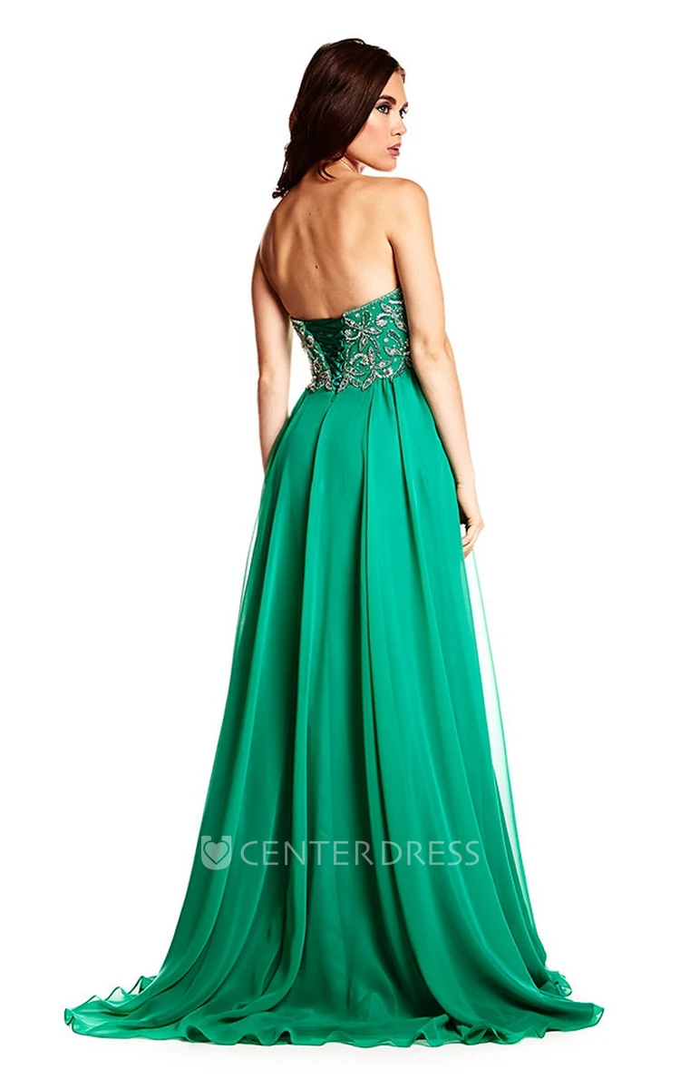 Beaded Strapless Chiffon Prom Dress With Lace-Up