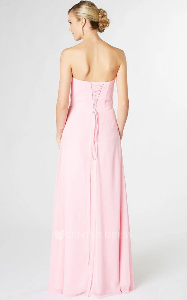 Long Sweetheart Empire Criss-Cross Chiffon Bridesmaid Dress With Flower And Corset Back