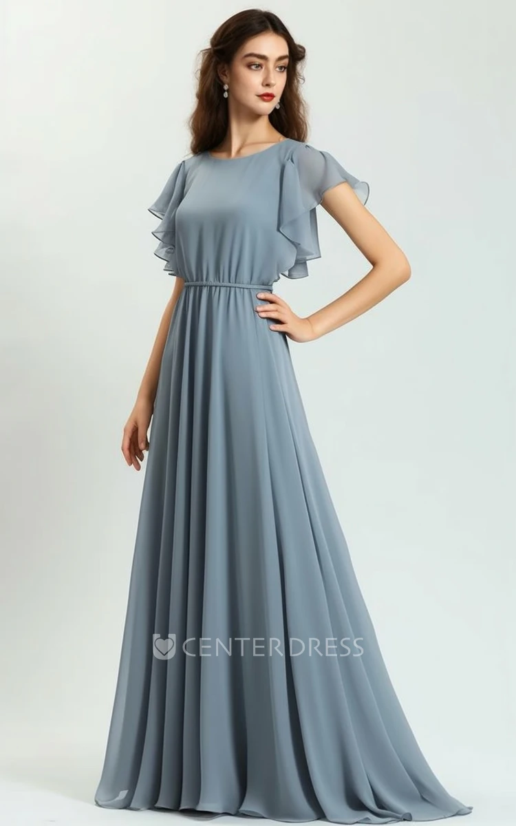 Bohemian A-Line Chiffon Short Sleeve Bridesmaid Dress in 2023 Floor-length
