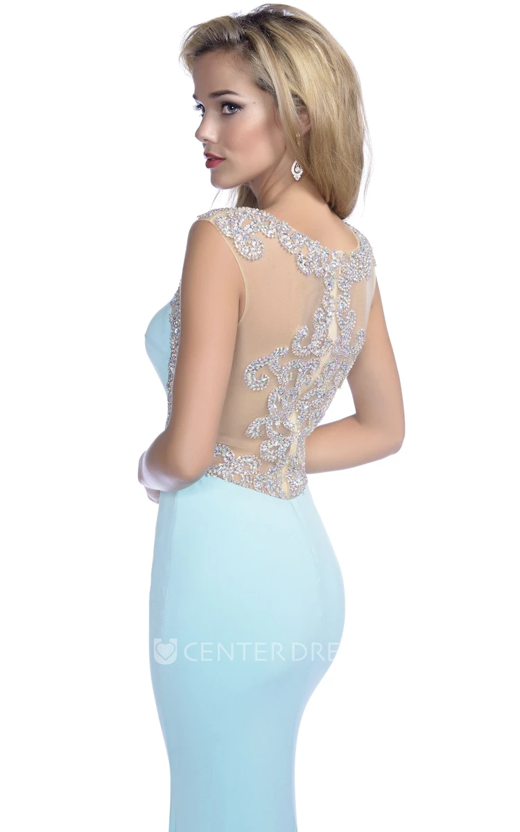 Elegant Front Slit Mermaid Jersey Prom Dress With Crystal Appliques