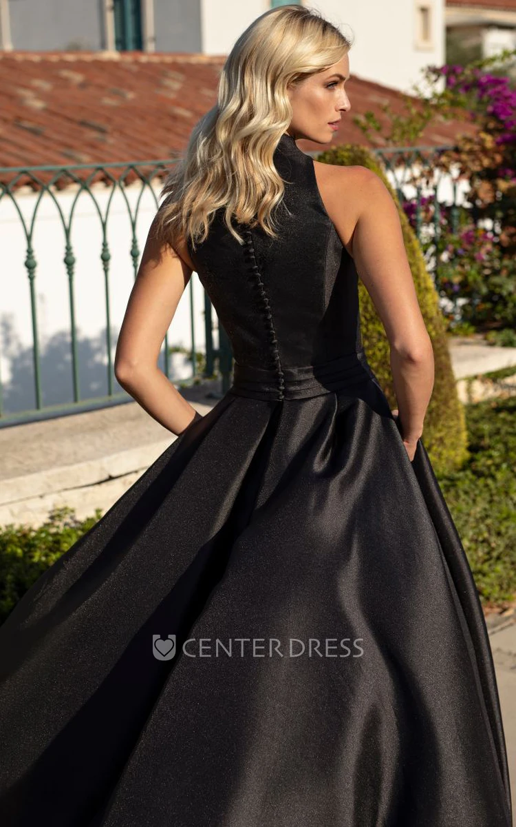 Modern Ball Gown Satin Floor-length Sleeveless Evening Dress with Ruching