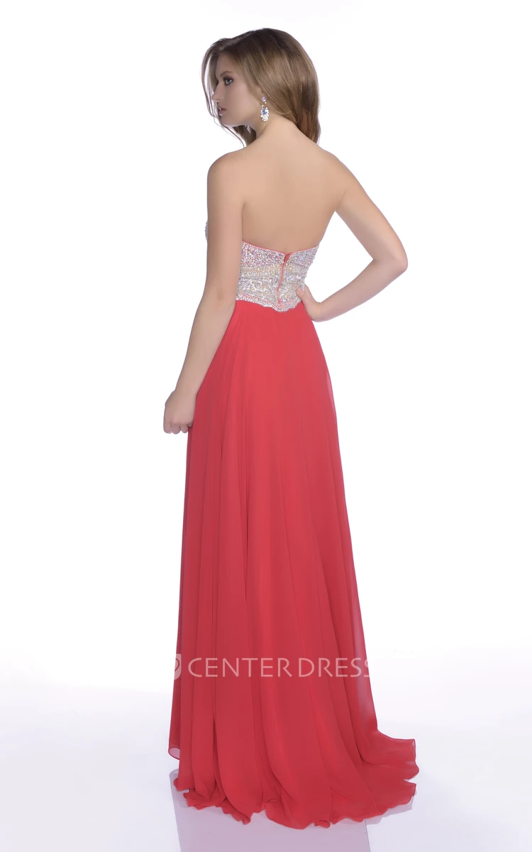 A-Line Chiffon Sweetheart Prom Dress Featuring Jeweled Bodice