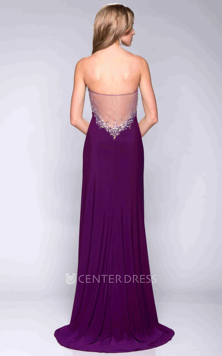 Side Split Form-Fitted Jersey Prom Dress With Illusion Back And Sequin Detailing