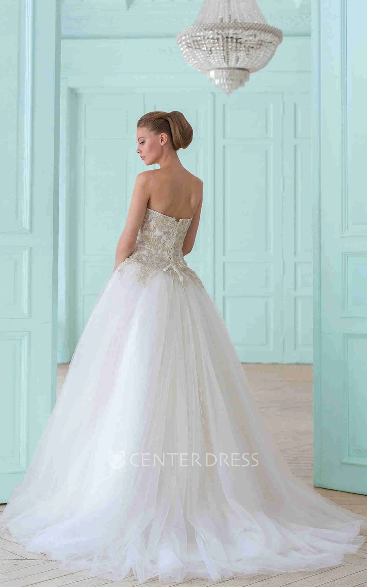 Ball Gown Long Sweetheart Tulle Wedding Dress With Beading And Corset Back