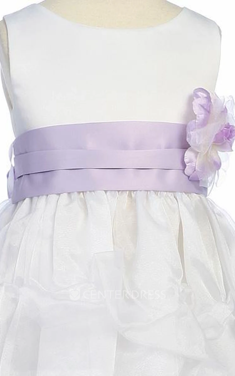 Tea-Length Ruched Organza&Satin Flower Girl Dress