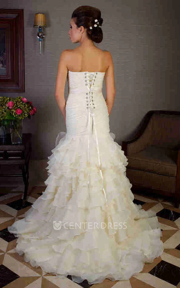Mermaid Sweetheart Jeweled Organza Wedding Dress With Criss Cross And Tiers