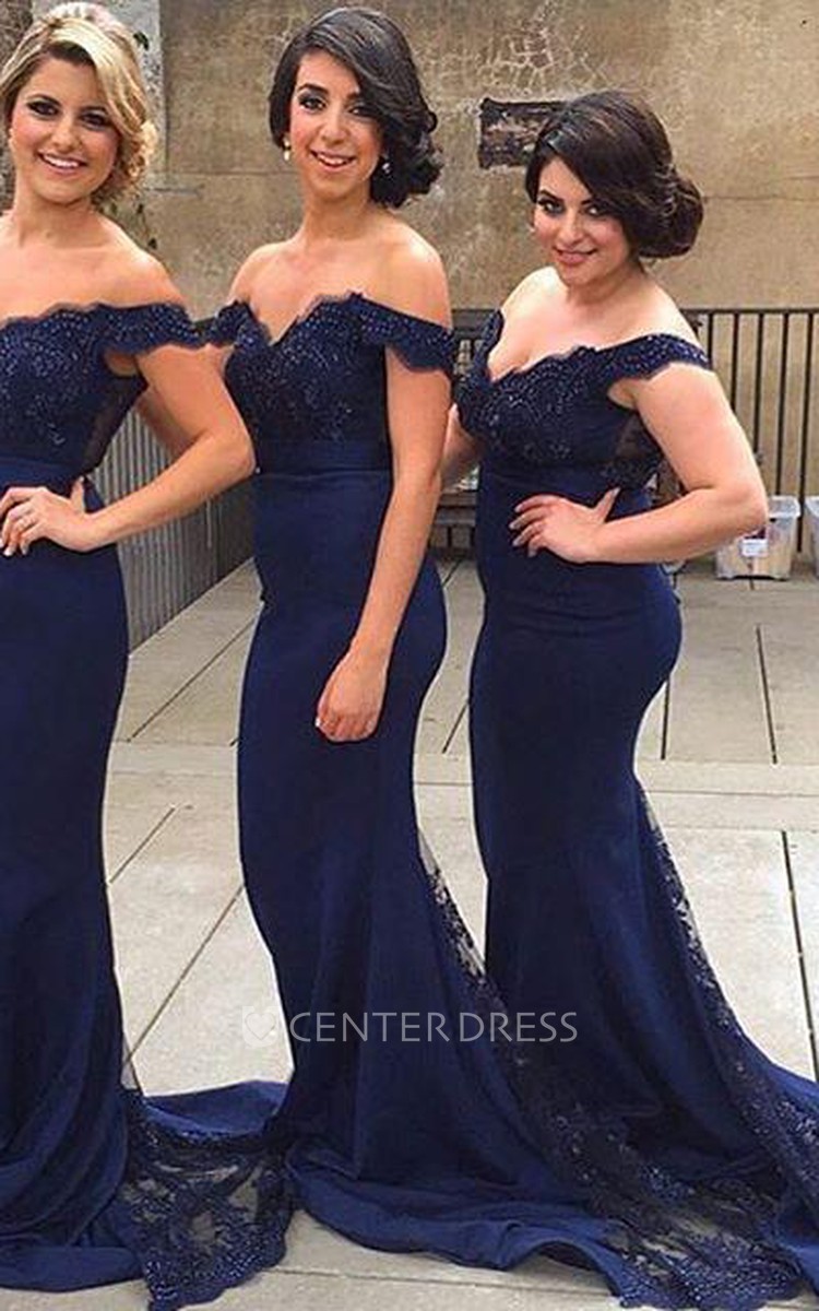 Sexy Off the shoulder Mermaid Lace Bridesmaid Dress Sweep Train UCenter Dress