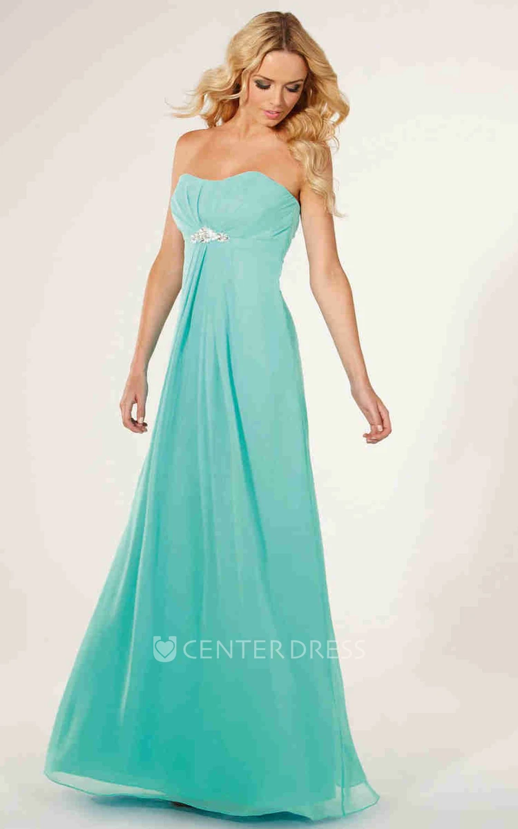 Ruched Empire Strapless Chiffon Bridesmaid Dress With Beading And Lace-Up