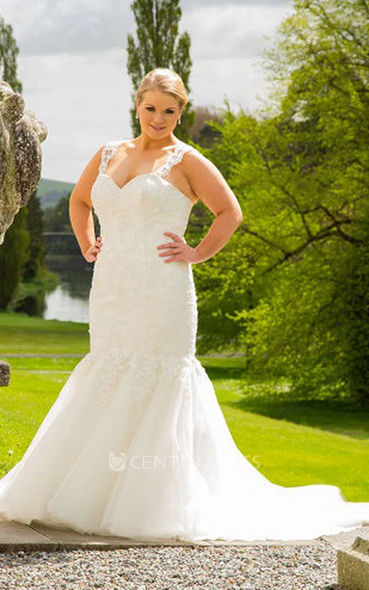 Sweetheart Mermaid Sequined Lace Bridal Gown With Lace Up And Straps