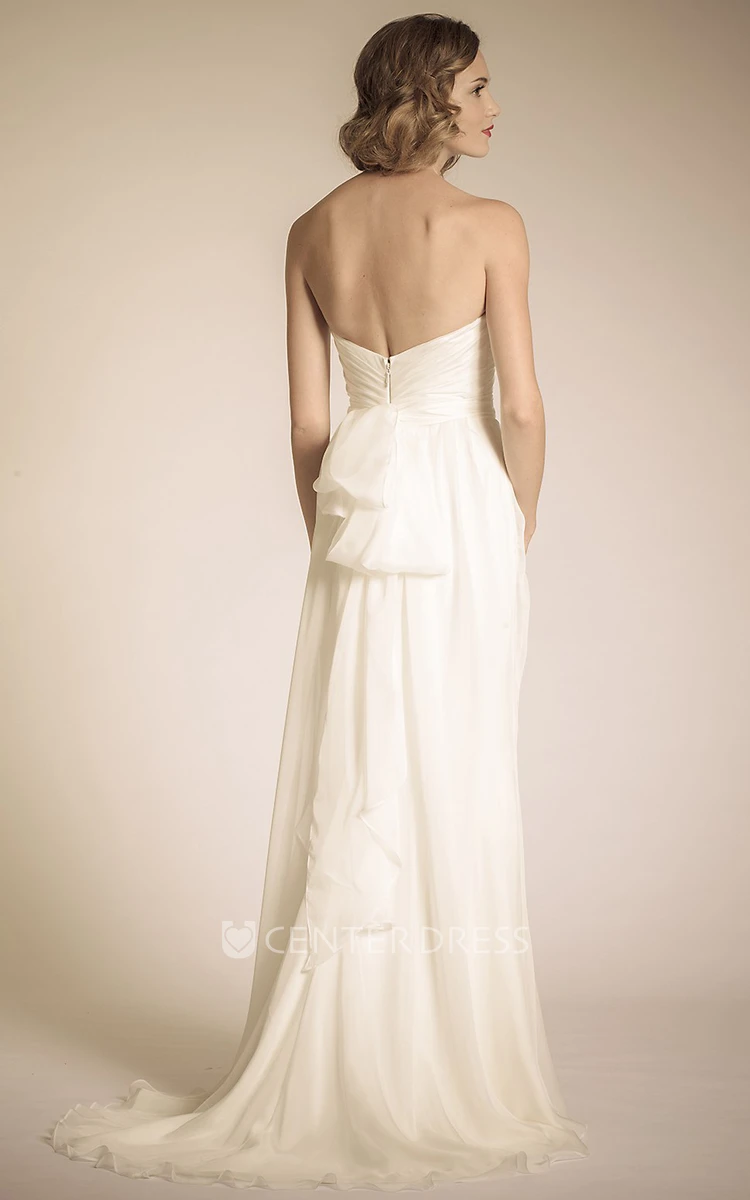 Sweetheart Maxi Ruched Chiffon Wedding Dress With Sweep Train And V Back