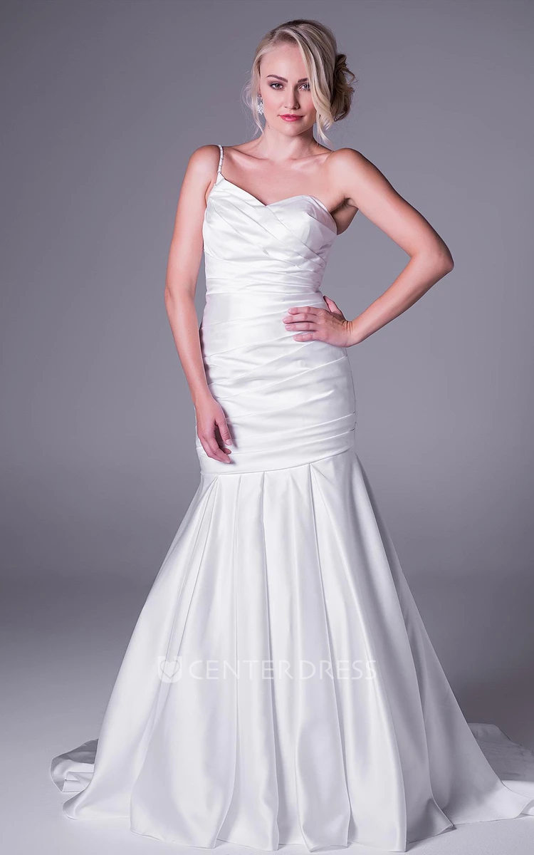 Trumpet Sweetheart Maxi Satin Wedding Dress With Criss Cross And Straps