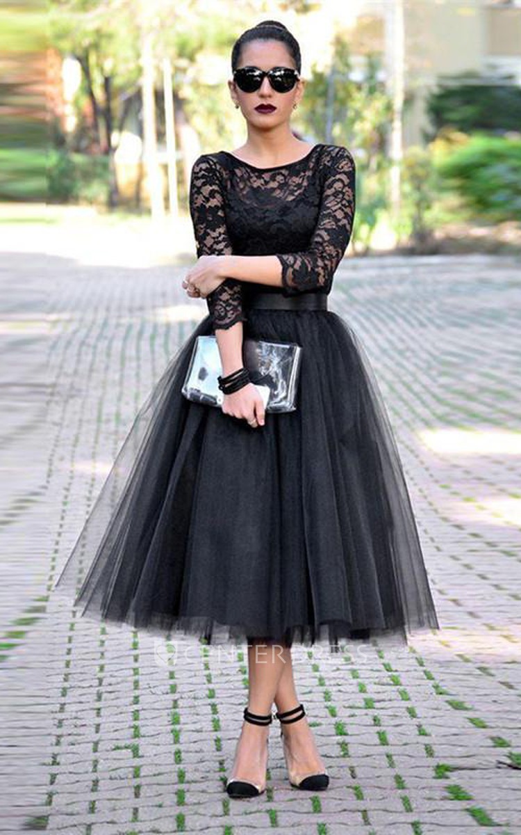 Black Lace Top Prom Dresses