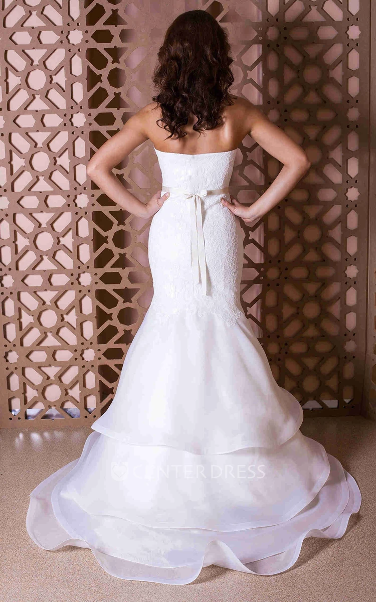 Mermaid Sweetheart Organza&Lace Wedding Dress With Broach And Tiers