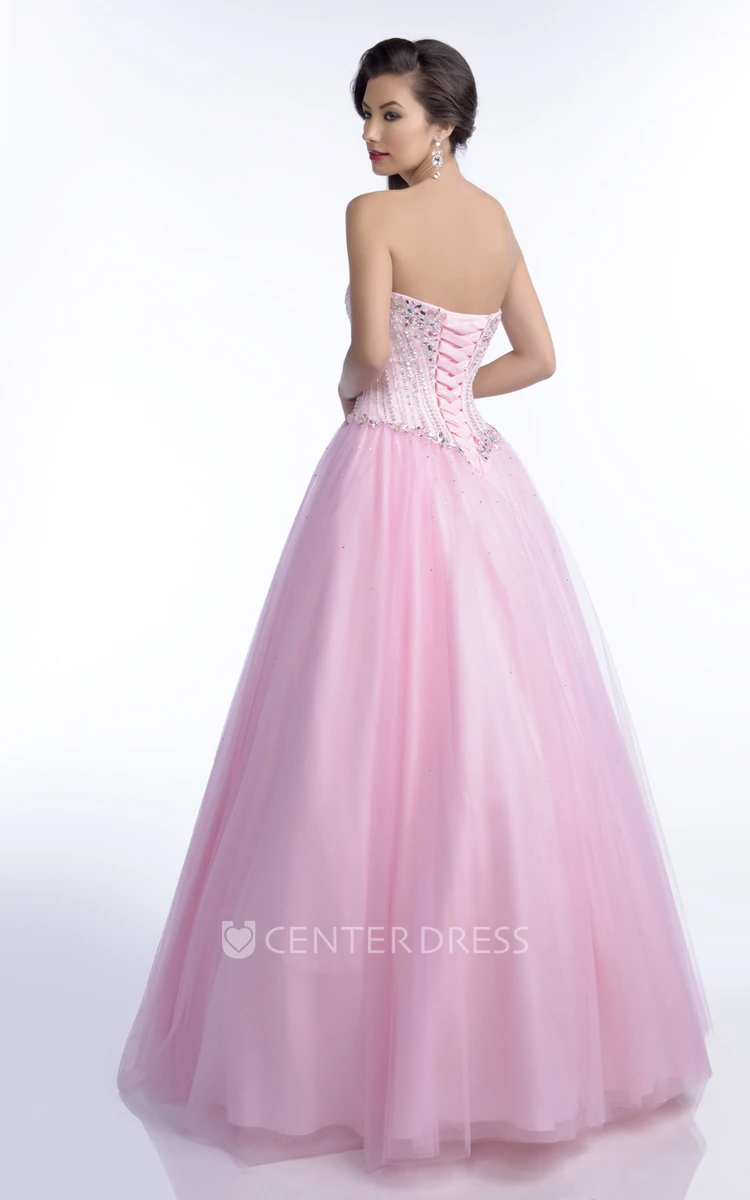 Sweetheart Tulle Ball Gown With Lace-Up Back And Sequined Corset