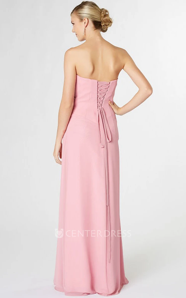 Strapless Chiffon Bridesmaid Dress With Ruching And Lace Up