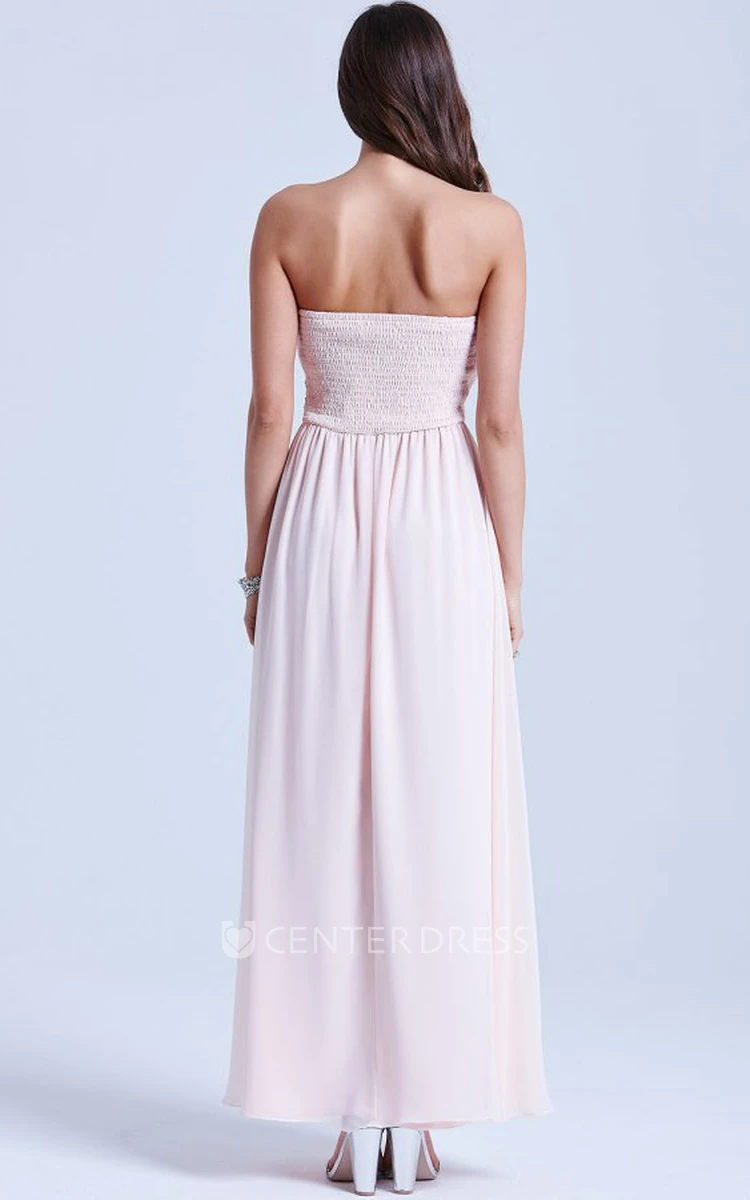 Notched Ankle-Length Sleeveless Beaded Chiffon Bridesmaid Dress With Ruching