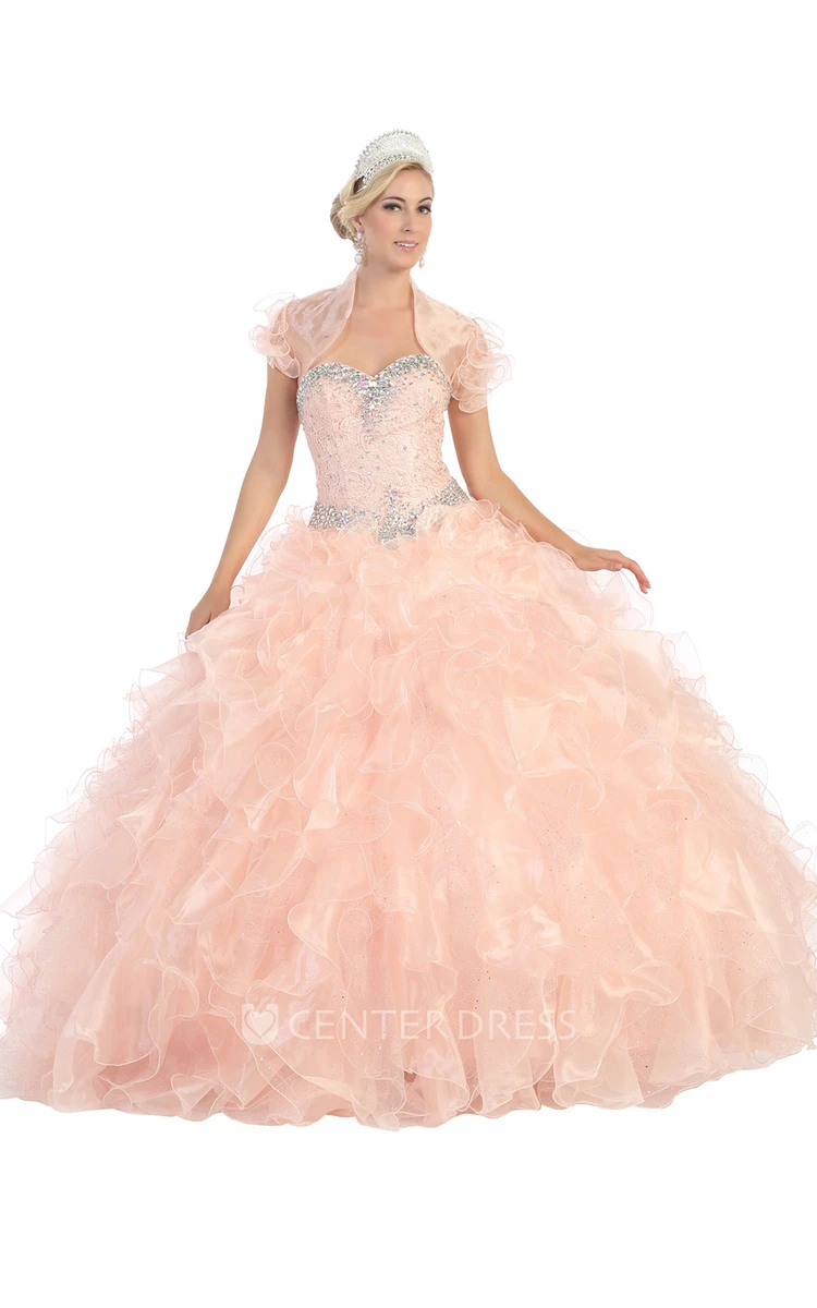 Ball Gown Sweetheart Organza Lace-Up Dress With Beading And Ruffles