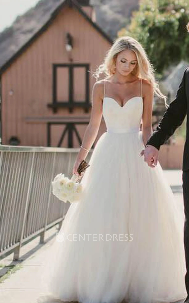 Ball Gown Spaghetti Tulle Zipper Wedding Dress