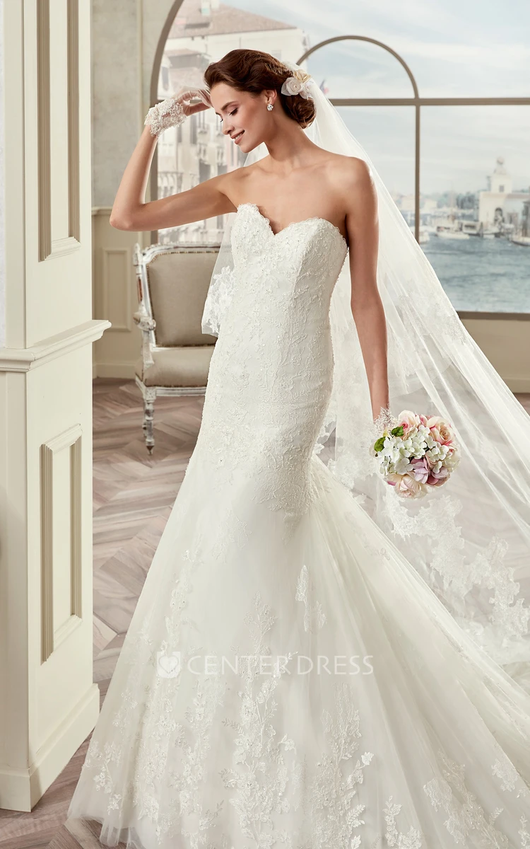 Sweetheart Sheath Mermaid Bridal Gown With Open Back And Brush Train