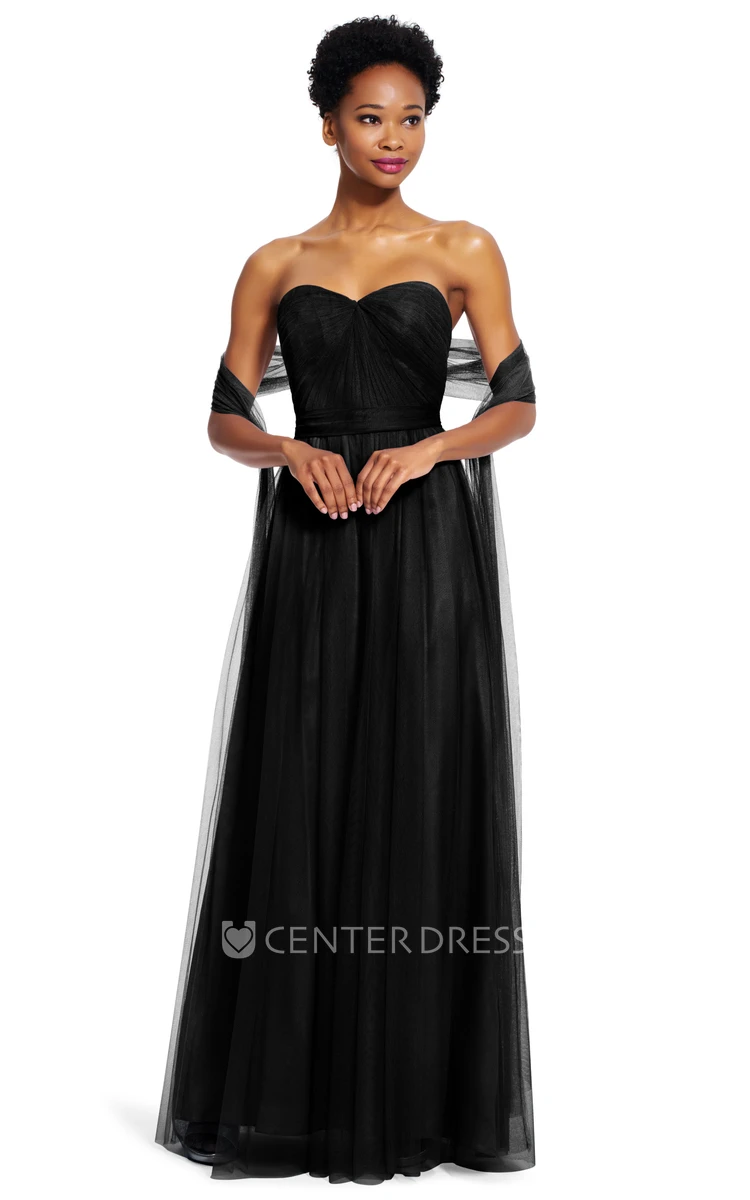 Sheath Ruched Strapless Tulle Bridesmaid Dress