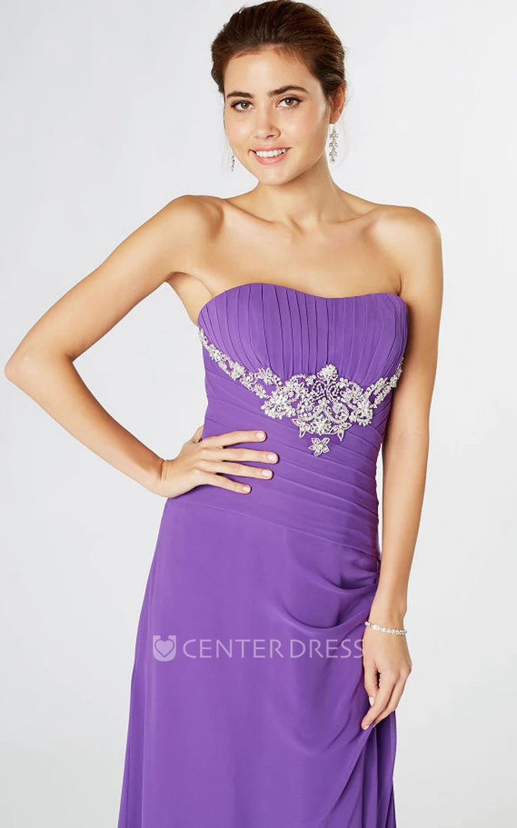 Ruched Strapless Chiffon Bridesmaid Dress With Appliques And Draping