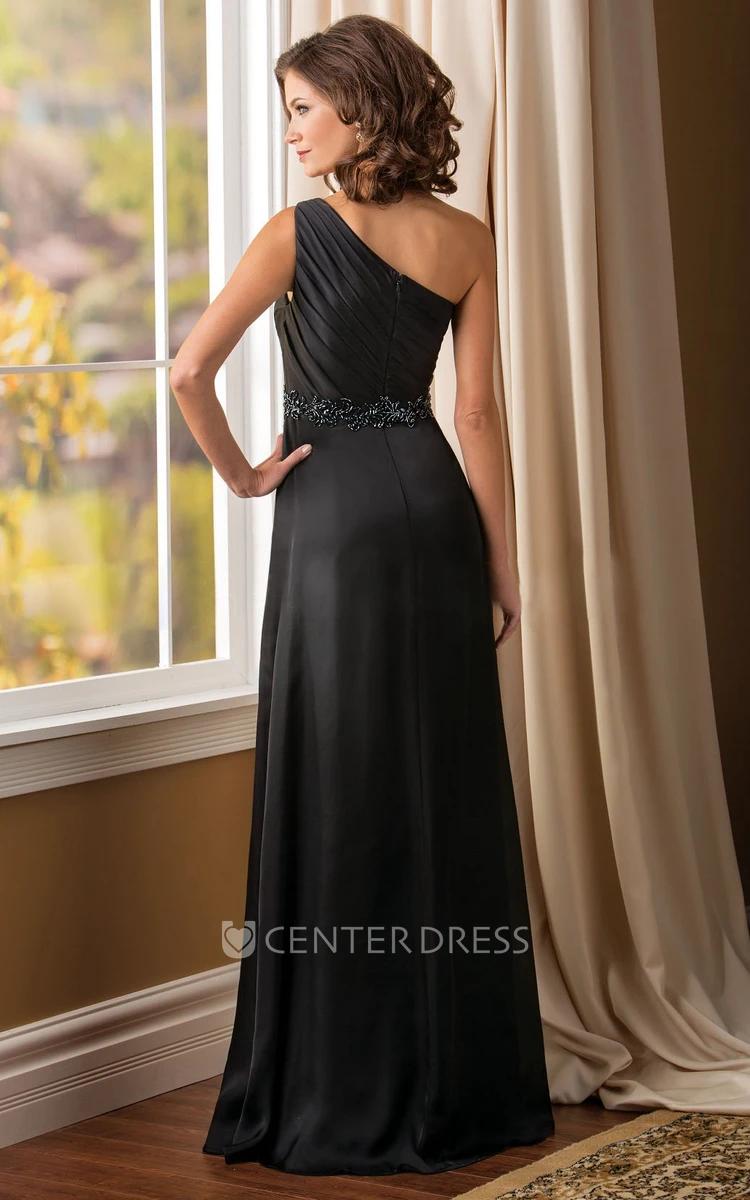 One-Shoulder Long MOB Mother Of The Bride Dress With Ruffles And Beadings