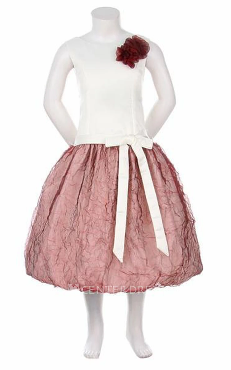Tea-Length Sleeveless Organza&Satin Flower Girl Dress
