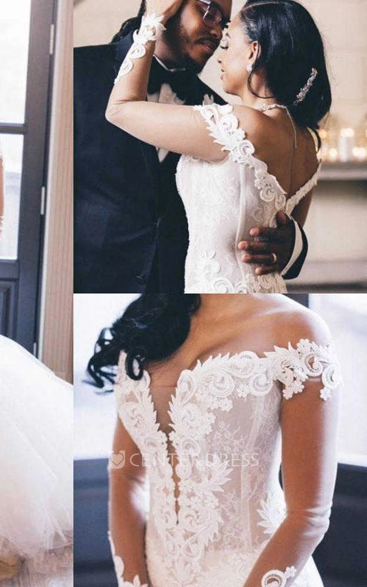 Sexy Off-the-Shoulder Mermaid Wedding Dress with Lace and Tulle Bohemian Beach Wedding Dress