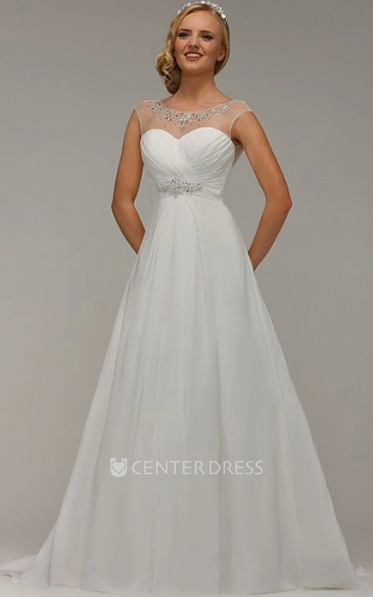 Maxi Scoop Criss-Cross Tulle Wedding Dress With Sweep Train And V Back