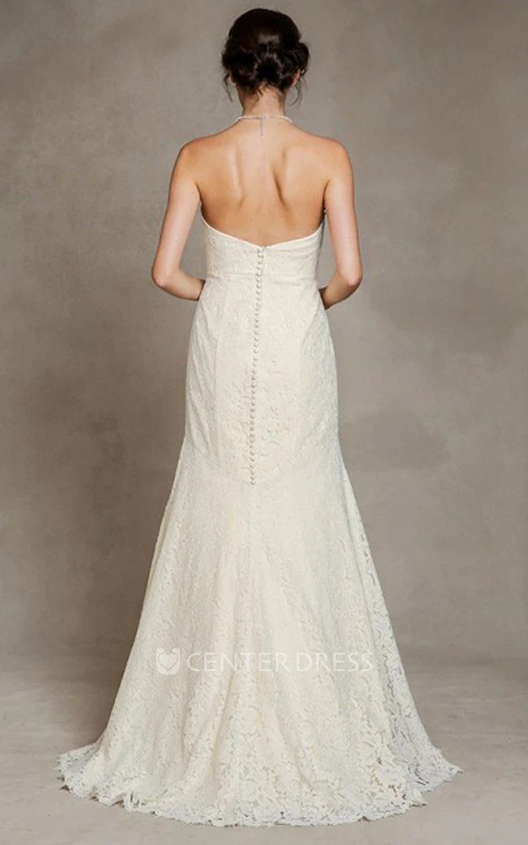 Long Sweetheart Sleeveless Lace Wedding Dress