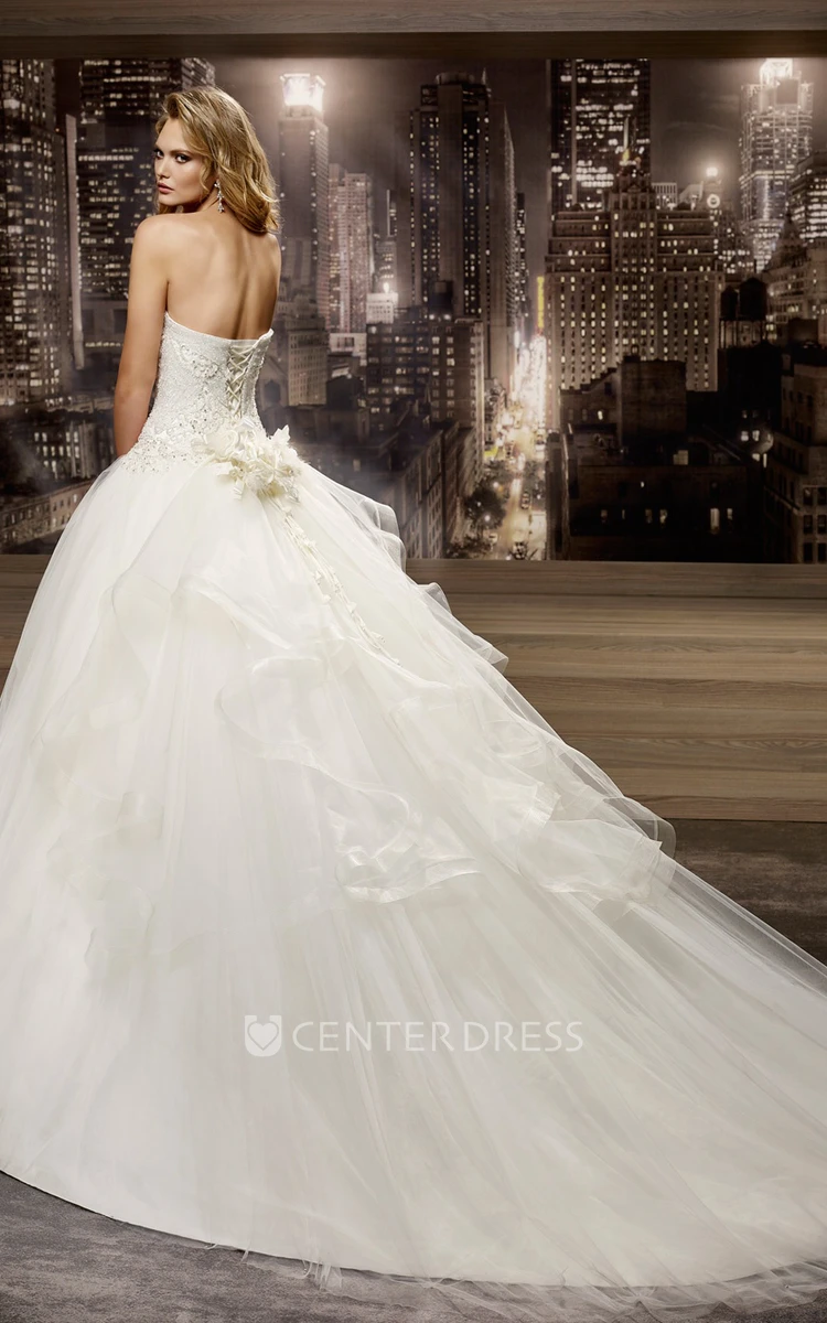 Sweetheart A-Line Ruching Gown With Beaded Bodice And Lace-Up Back