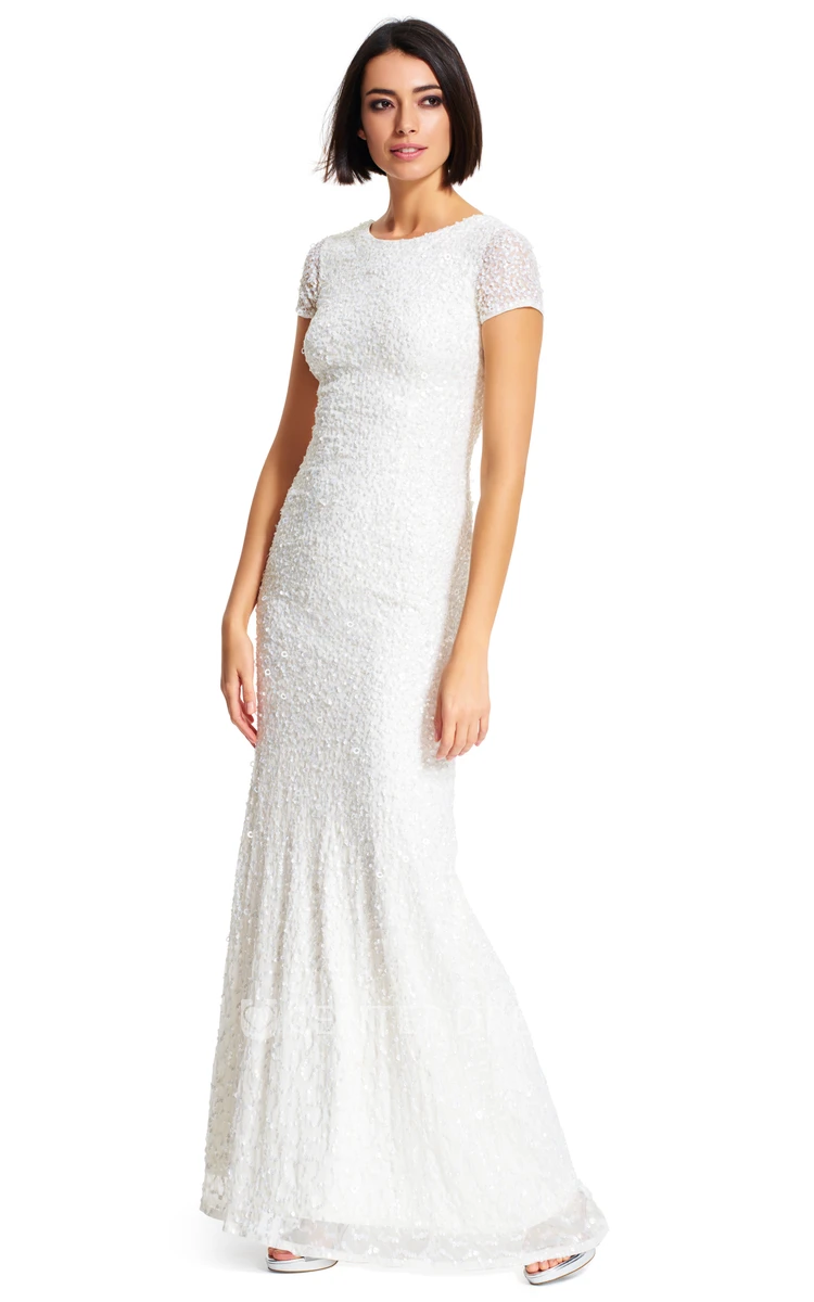 Sheath Scoop-Neck Short-Sleeve Sequins Bridesmaid Dress