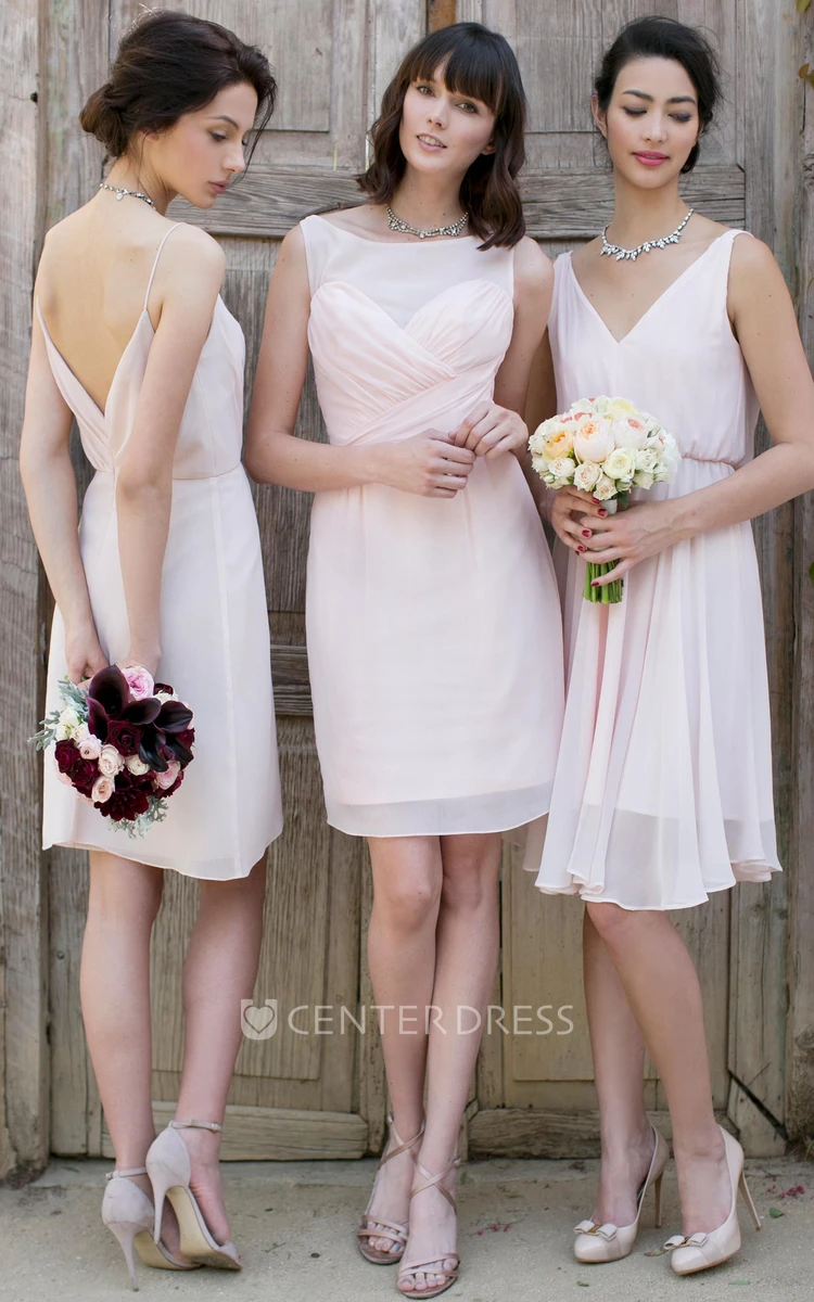 Short Bateau Neck Criss-Cross Sleeveless Chiffon Muti-Color Convertible Bridesmaid Dress