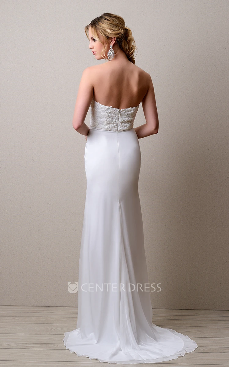 Sheath Sweetheart Empire Chiffon Wedding Dress With Lace Bodice